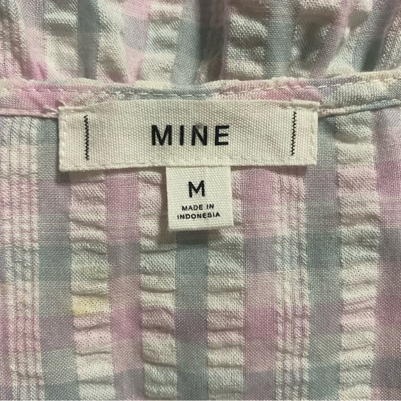 Mine Pink Green Gingham V Neck Flutter Sleeve Seersucker Top - Picture 5 of 6